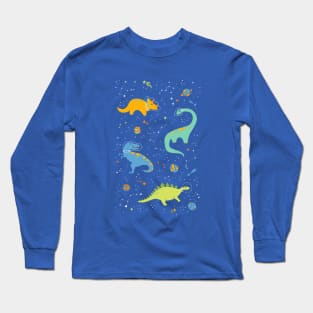 Astronaut Dinosaurs on Blue Long Sleeve T-Shirt